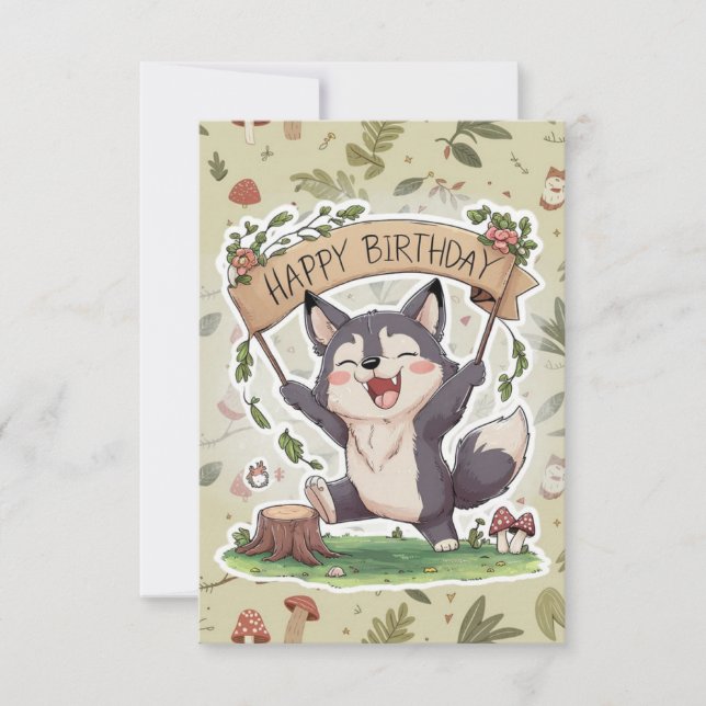 Little Simple Wolf Digital Birthday Card (Front)
