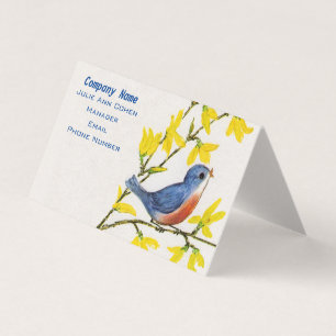 Little Singing Red Blue Bird on Branch Flowers Business Card