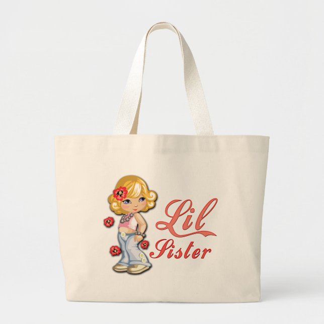 LIttle Sister and Flowers Large Tote Bag (Front)