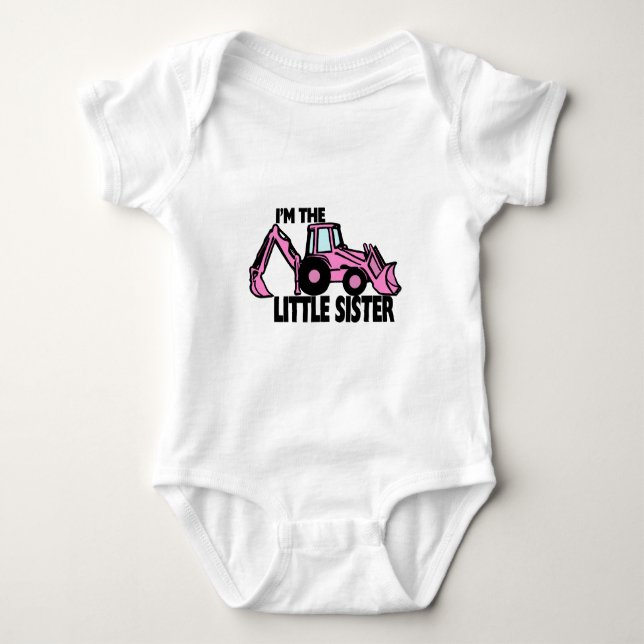 Little Sister Backhoe Baby Bodysuit (Front)