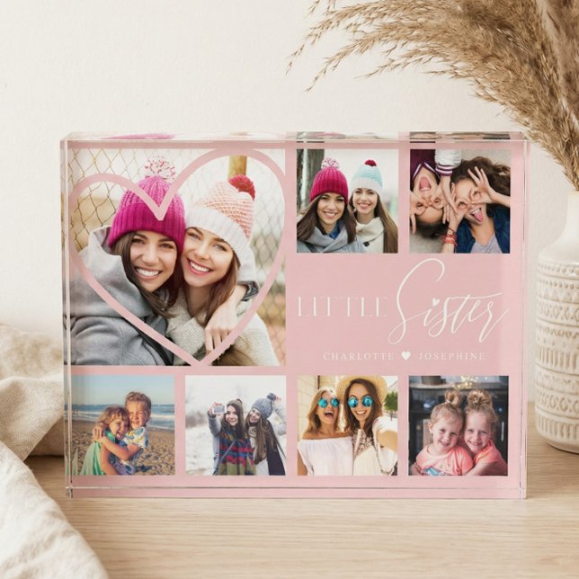 Little Sister BFF Heart Photo Collage Keepsake Block (Little Sister BFF Heart Photo Collage Keepsake)