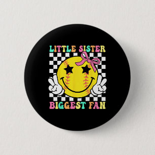 Little Sister Biggest Fan Retro Softll Sister Girl Button