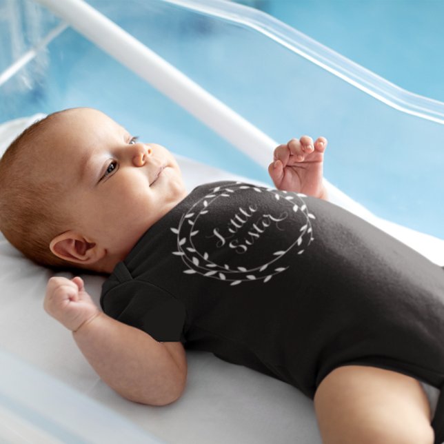 Little Sister Black & White Leaf Wreath Baby Girl Bodysuit (Creator Uploaded)