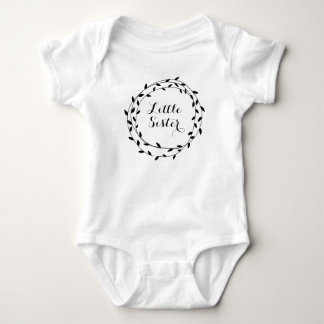 Little Sister Black & White Leaf Wreath Baby Girl Bodysuit