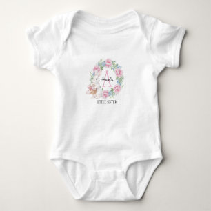 Little Sister Bunny Personalized Pink Rose Baby Bodysuit