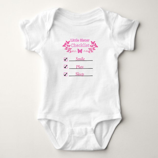 Little Sister Checklist T-Shirt Baby Bodysuit (Front)