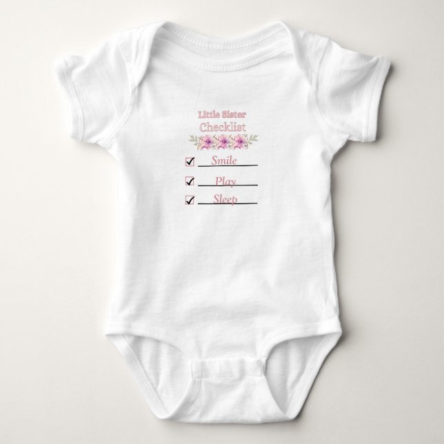 Little Sister Checklist T-Shirt Baby Bodysuit (Front)