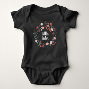 Little Sister Coral Peony Wreath Baby Girl Baby Bodysuit