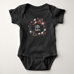 Little Sister Coral Peony Wreath Baby Girl Bodysuit