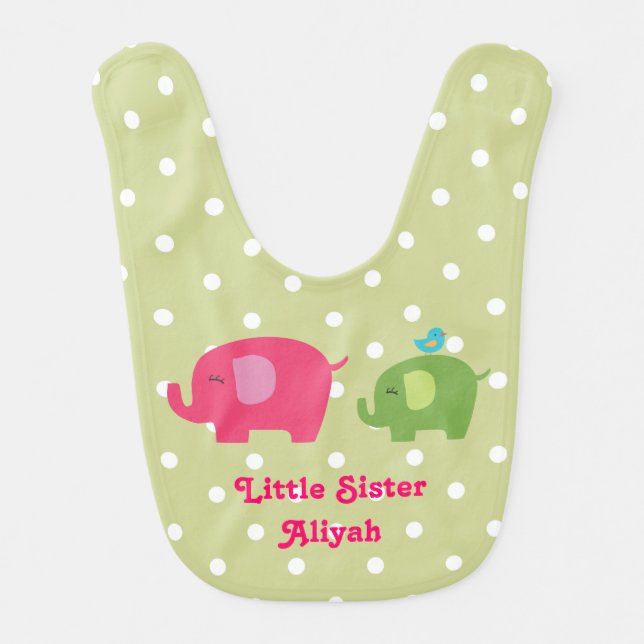 Little Sister Elephant Bird Baby Bib (Front)
