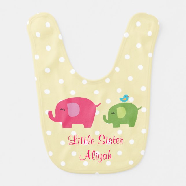 Little Sister Elephant Bird Baby Bib (Front)