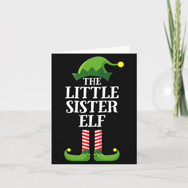 Little Sister Elf Matching Family Group Christmas  Card (Front)