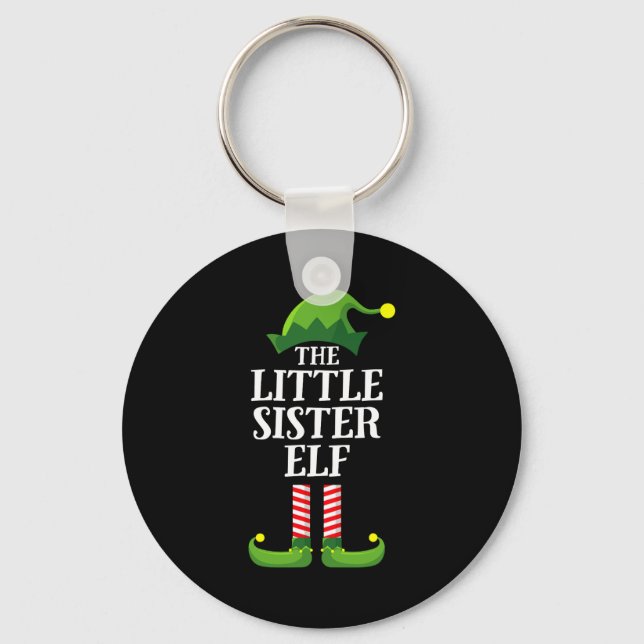 Little Sister Elf Matching Family Group Christmas  Keychain (Front)