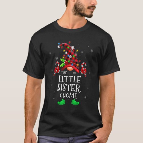 Little Sister Gnome Buffalo Plaid Matching Family  T_Shirt