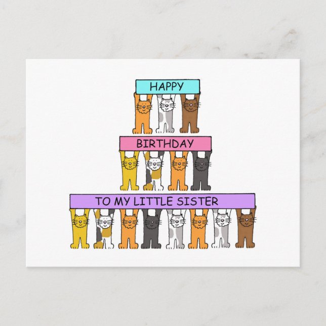 Little Sister Happy Birthday Cute Cats Postcard (Front)