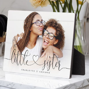 Little Sister Heart Script Gift For Sisters Photo  Plaque