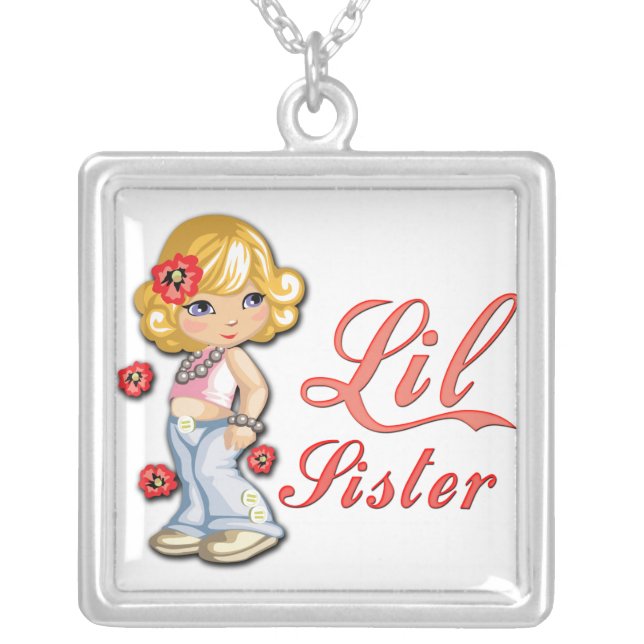Little Sister in Jeans Necklace (Front)