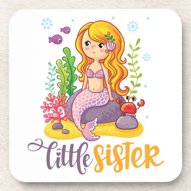 Little Sister 🧜‍♀️ Mermaid Beverage Coaster (Front)