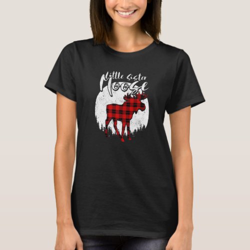 Little Sister Moose Red Plaid Buffalo Matching Fam T_Shirt