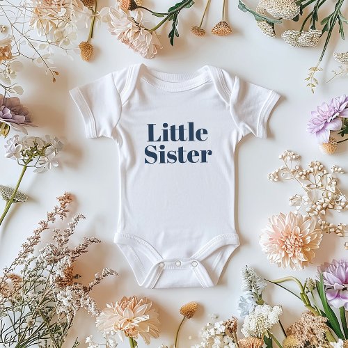 Little Sister  Navy Matching Sibling Family Baby Bodysuit