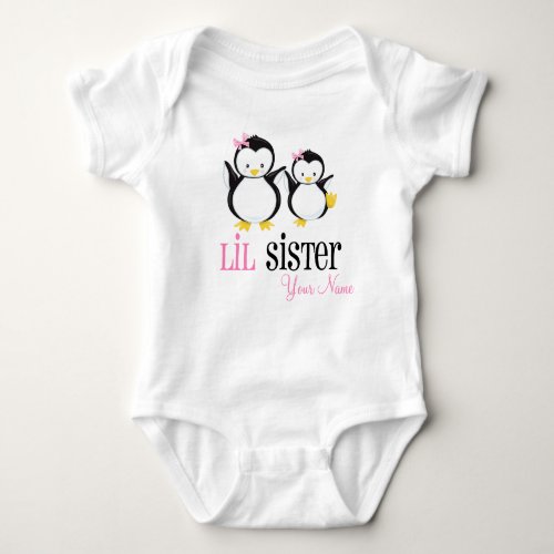 Little Sister Penguin Personalized Pink Shirt