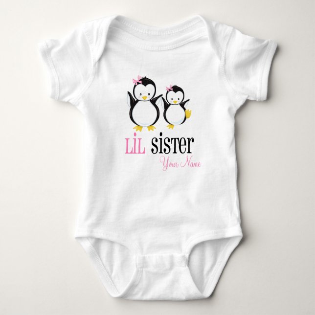 Little Sister Penguin Personalized Pink Shirt (Front)