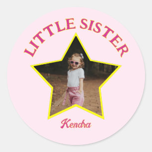 Little Sister Photo in Star Personalized Classic Round Sticker