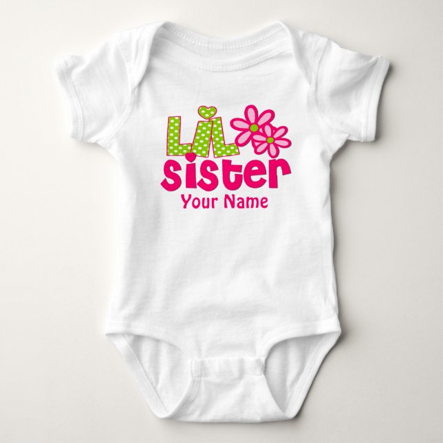 Little Sister Pink and Green Personalized Shirt (Front)