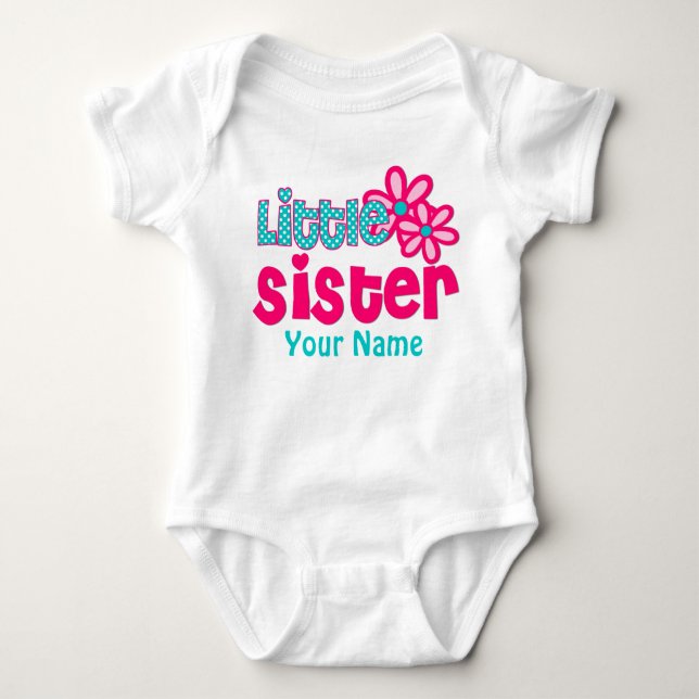 Little Sister Pink and Teal Personalized Shirt (Front)