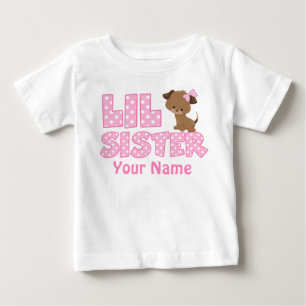 Little Sister Pink Puppy Personalized T Shirt
