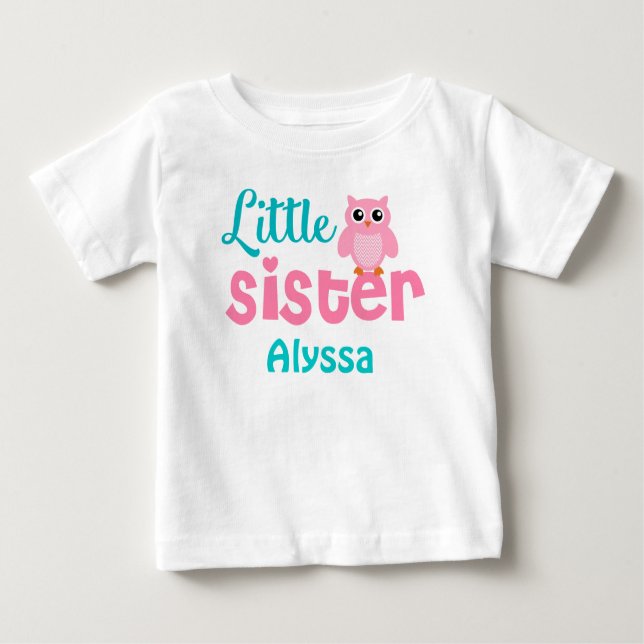 Little Sister Pink Teal Personalized shirt (Front)