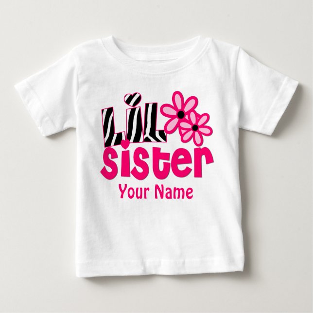 Little Sister Pink Zebra Personalized Shirt (Front)