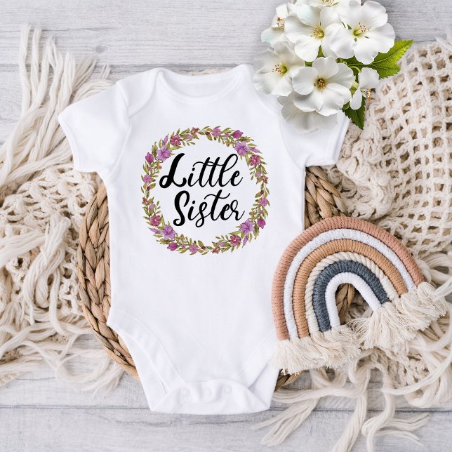 Little Sister Purple Flower Wreath Baby Bodysuit (Creator Uploaded)