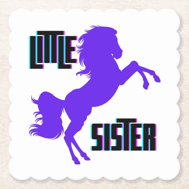 Little Sister Purple Pony Paper Coaster (Front)