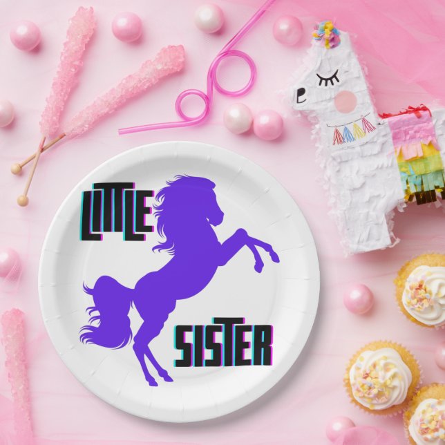 Little Sister Purple Pony Paper Plates (Party)