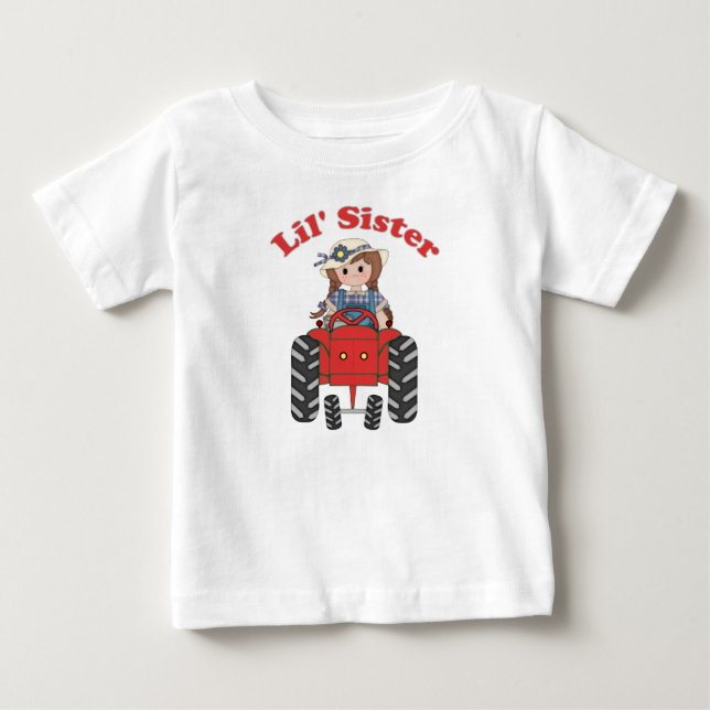 Little Sister Red Tractor Baby T-Shirt (Front)