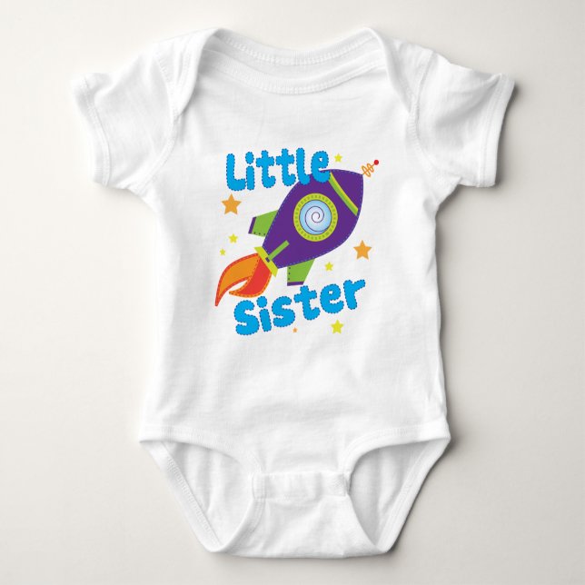 Little Sister Rocket Ship Baby Bodysuit (Front)