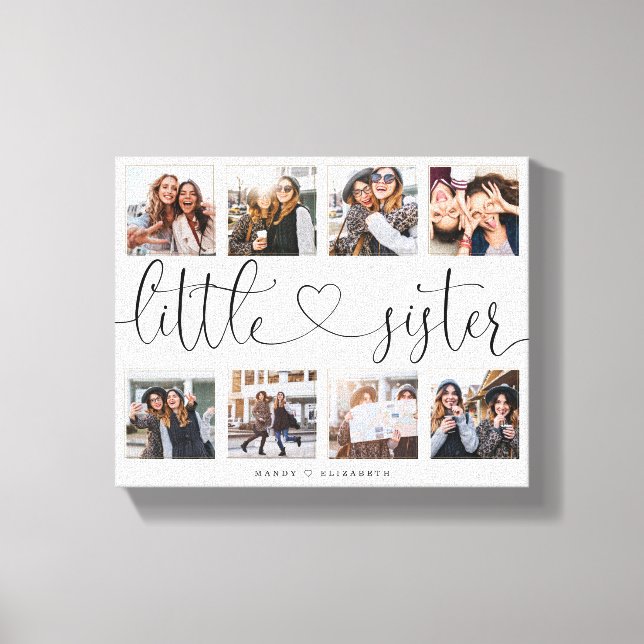 Little Sister Script Gift For Sister Photo Collage Canvas Print (Front)