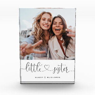 Little Sister Script Sisters Gift Photo Keepsake Block