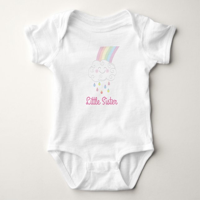 Little Sister Sprinkle Rainbow Raindrop Cloud Baby Bodysuit (Front)