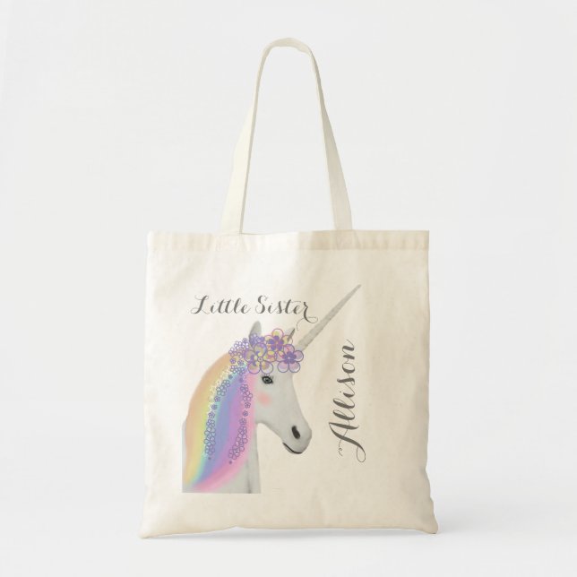 Little Sister Unicorn Rainbow Flowers Fantasy Tote Bag (Front)