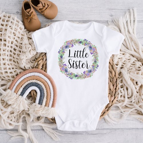 Little Sister Watercolour Floral Wreath Baby Bodysuit