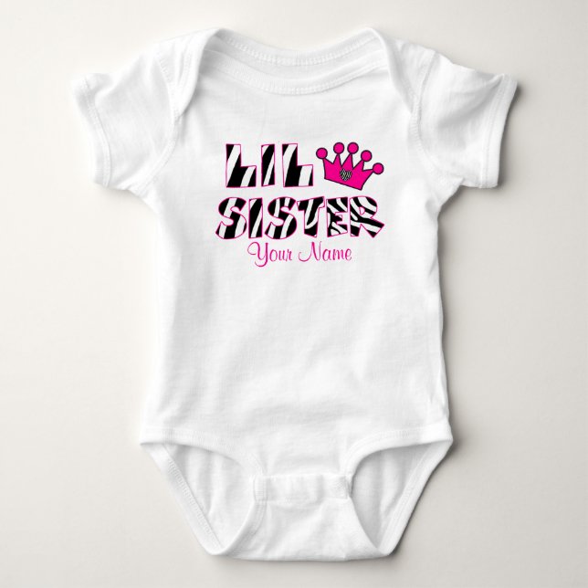 Little Sister Zebra Print Personalized T-shirt Baby Bodysuit (Front)