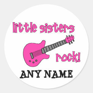 Little Sisters Rock! with Pink Guitar Classic Round Sticker