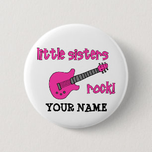 Little Sisters Rock! with Pink Guitar Pinback Button