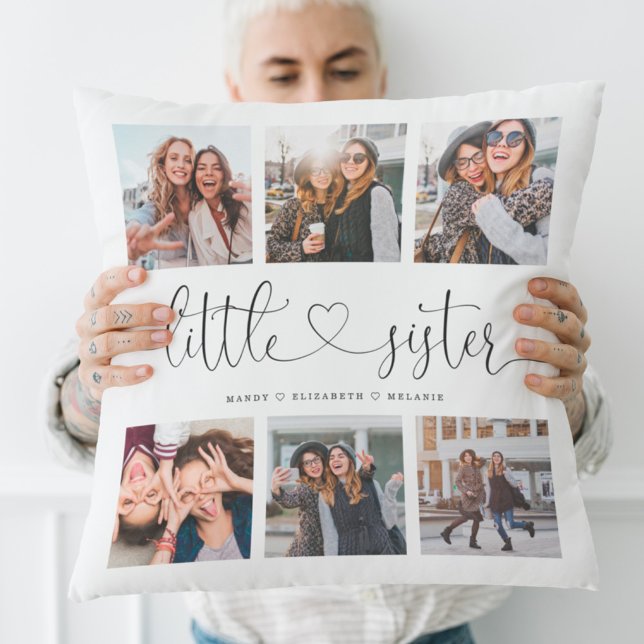 Little Sisters Script Sisters Gift Photo Collage Throw Pillow (Creator Uploaded)