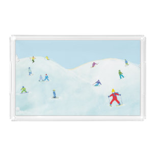 Little Skiers On Snowy Hill Acrylic Tray