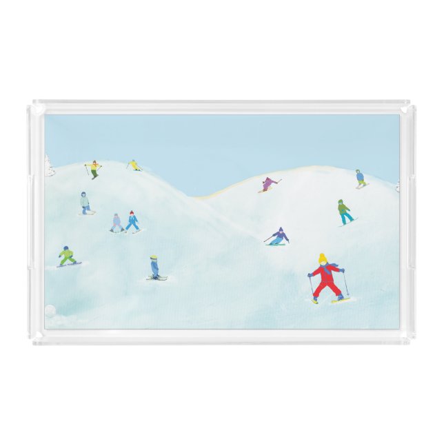 Little Skiers On Snowy Hill Acrylic Tray (Front)