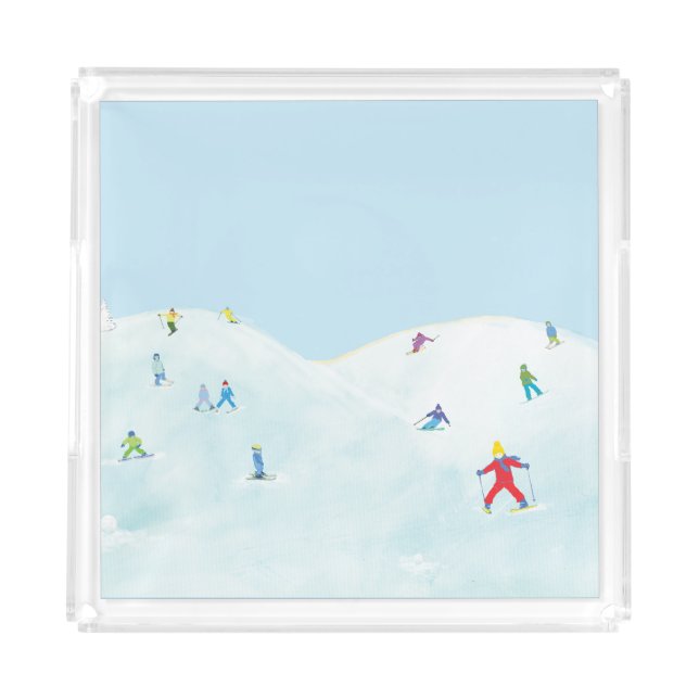 Little Skiers On Snowy Hill Acrylic Tray (Front)