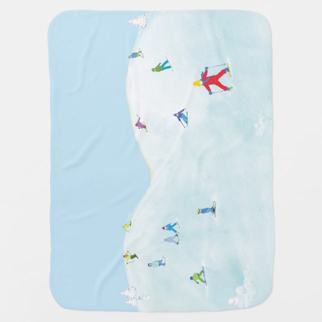 Little Skiers On Snowy Hill Baby Blanket (Front)